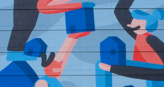 portion of chez nous, a mural by Cecile Gariepy