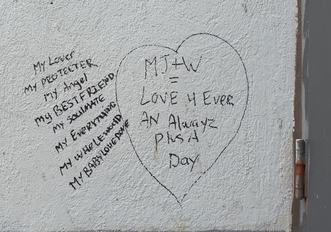 graffiti that is all text, words that say  My lover My protector My Angel My Best Friend my soulmate My Everything My Whole World My baby love dove, love 4 ever an always plus a day