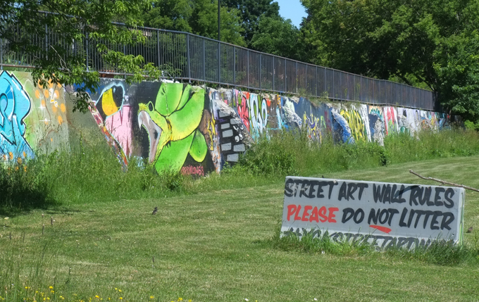 graffiti wall in Kingston, with contributions by different artists