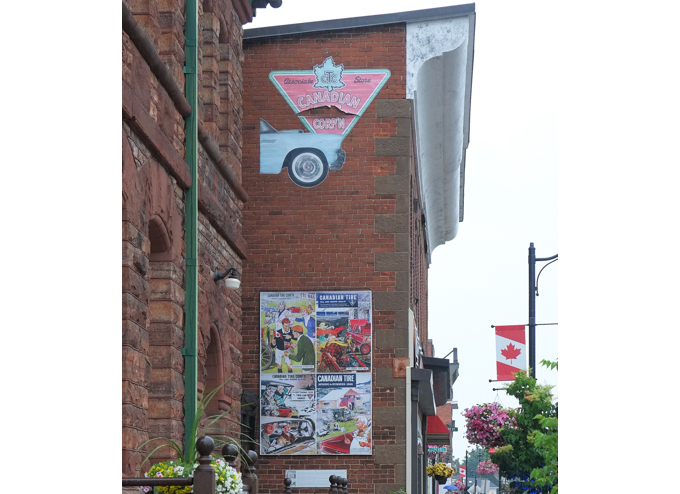 old Canadian tire ads street art decoration on building
