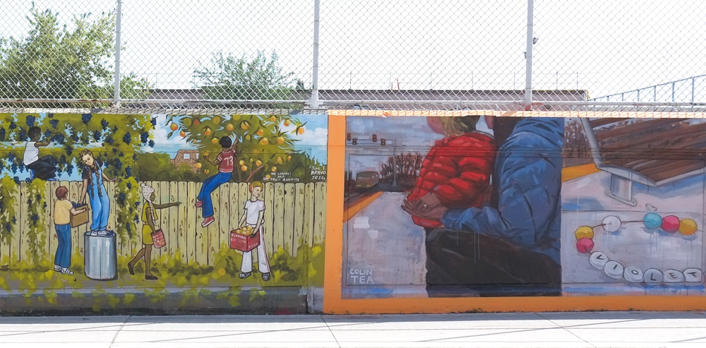 street art mural on wall of railway underpass on Bloor street West