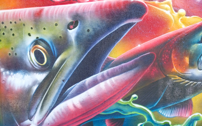 street art mural on wall of railway underpass on Bloor street West