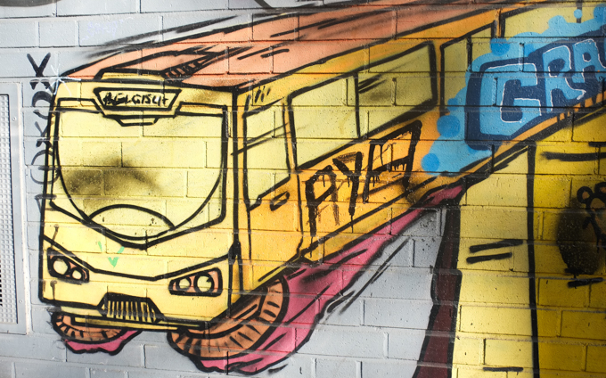 Belgian Quarter mural, yellow train engine