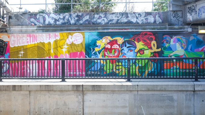 three muralon a railway underpass, bloor street , street art, urban art, 