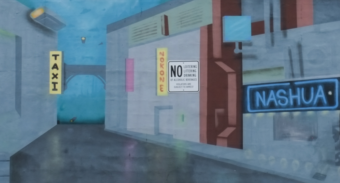 mural in a Nashua New Hampsire parking lot