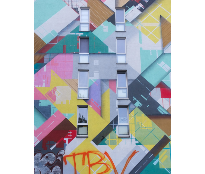 urban art, street art, in Cologne Germany, near Ehrenfeld station, geometric abstract by zedz on side of residential building