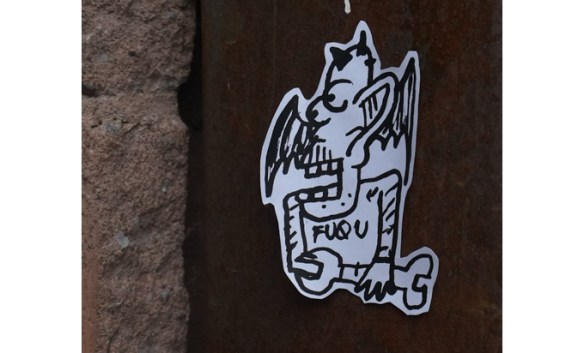 sticker graffiti, character with fuqu on front