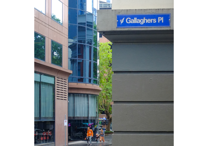 Melbourne city street sign, blue, Gallaghers Place